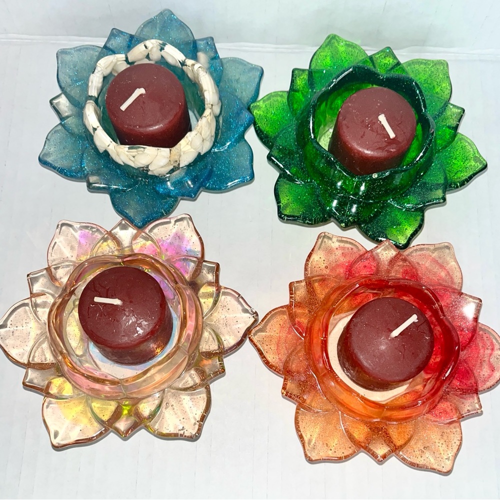 Colorful Lotus Votive Candle Holders - Picture 1 of 2